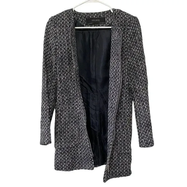 ✨Zara Classic Minimalist Tweed Blue White Zip Up Sz Medium Peacoat✨ - Image 8