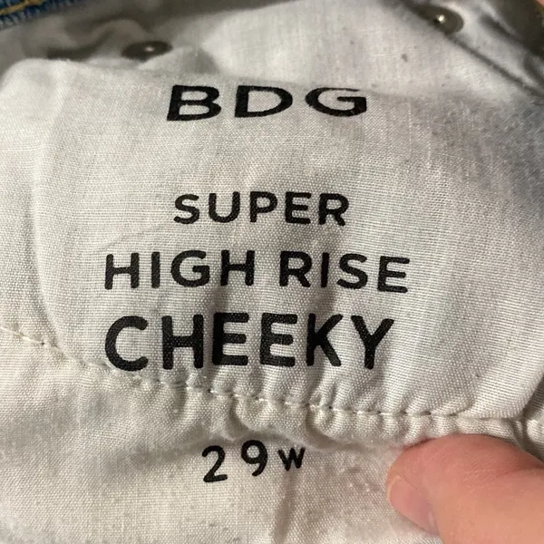 BDG UO Super high rise cheeky denim shorts light wash distressed fringed hem 29 - Image 8