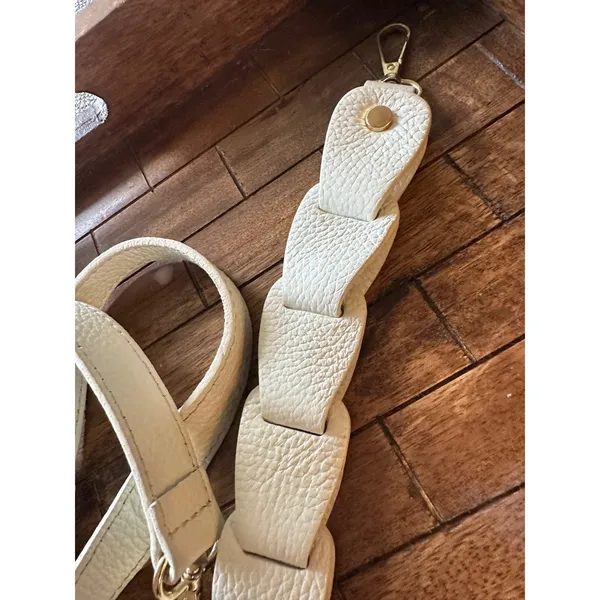 Cream Pebbled‎ Leather Handbag Straps Set Braided & Adjustable Gold Hardware - Image 5