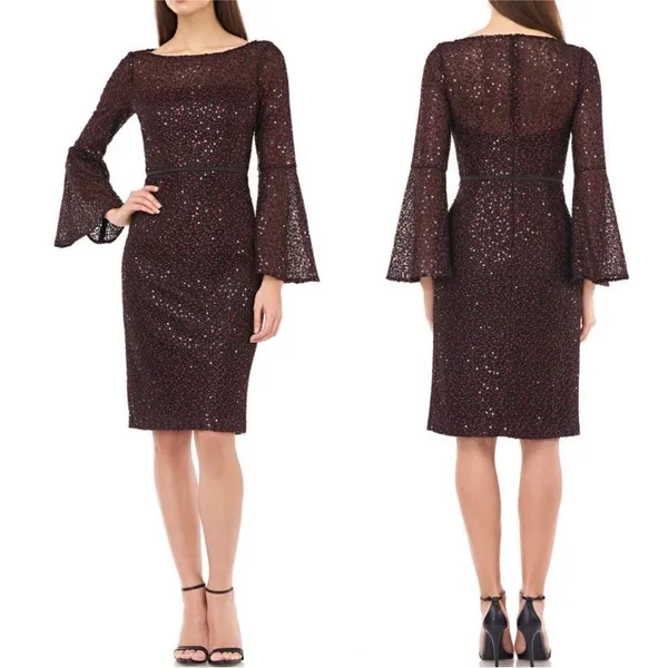 Carmen Marc Valvo Infusion 6 Red Black‎ Sequin Lace Bell Sleeve Dress NWT - Image 10