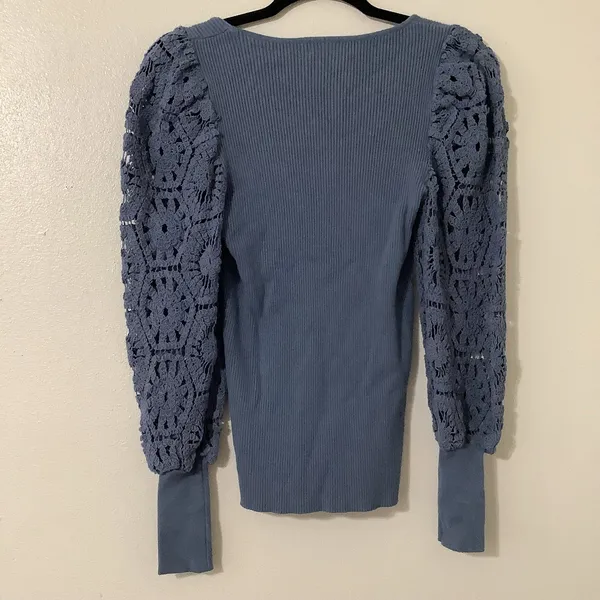 On Twelfth Blue Crochet Ribbed‎ Casual Going Out Autumn Fall Long Sleeve Top M - Image 4