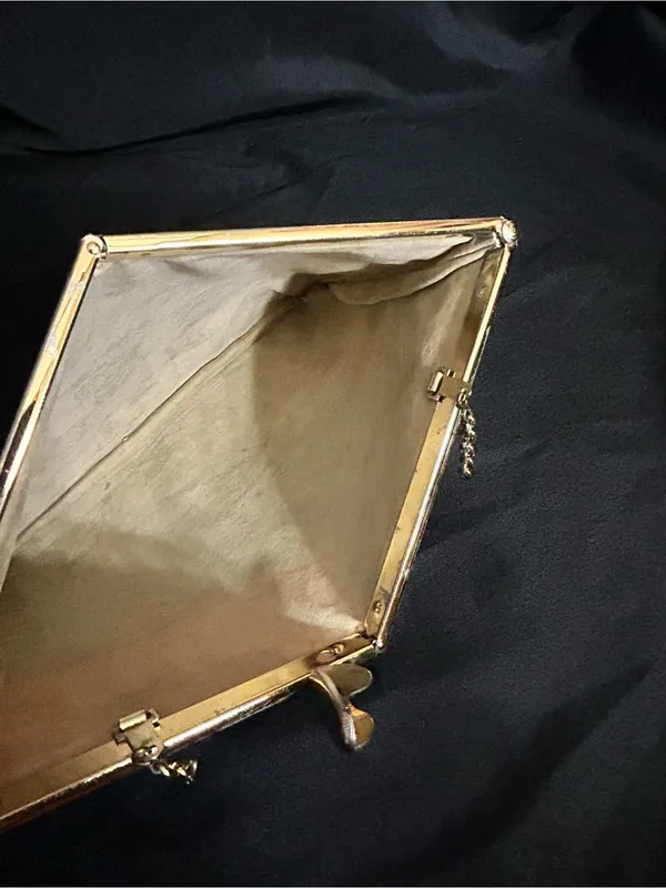 Vintage Textured Grey Clutch with Gold Frame - Image 12
