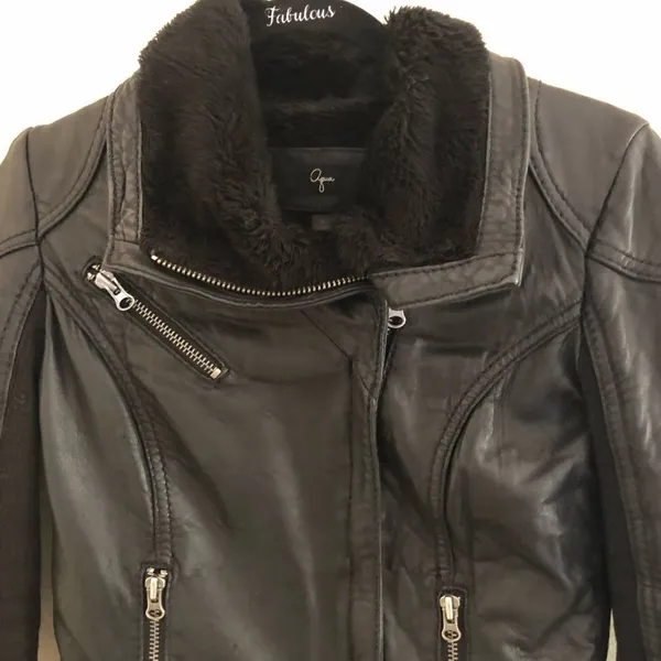 AQUA Leather Fur‎ Moto Jacket - Image 3