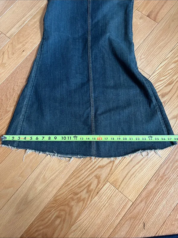 bebe vintage long denim skirt beaded Logo Dark raw edging Denim button fly - Image 10