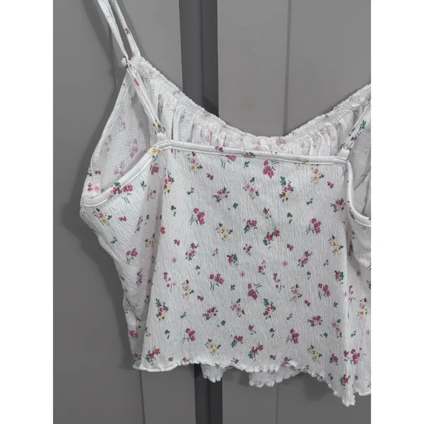 No Boundaries Floral Milkmaid Cami Top White Pink Lace Trim Cottagecore Large - Image 6