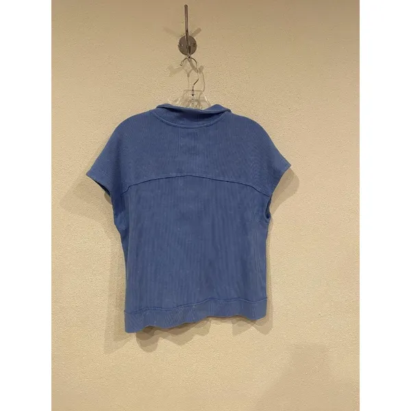 Sunnyside By Sundry Shirt Womens Medium Blue Waffle Knit Half Zip Cap Sleeve Top - Image 4