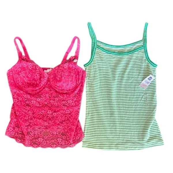 GAP Bundle Lace Cami 38C Pink + Striped Tank L NWT Y2K - Image 2