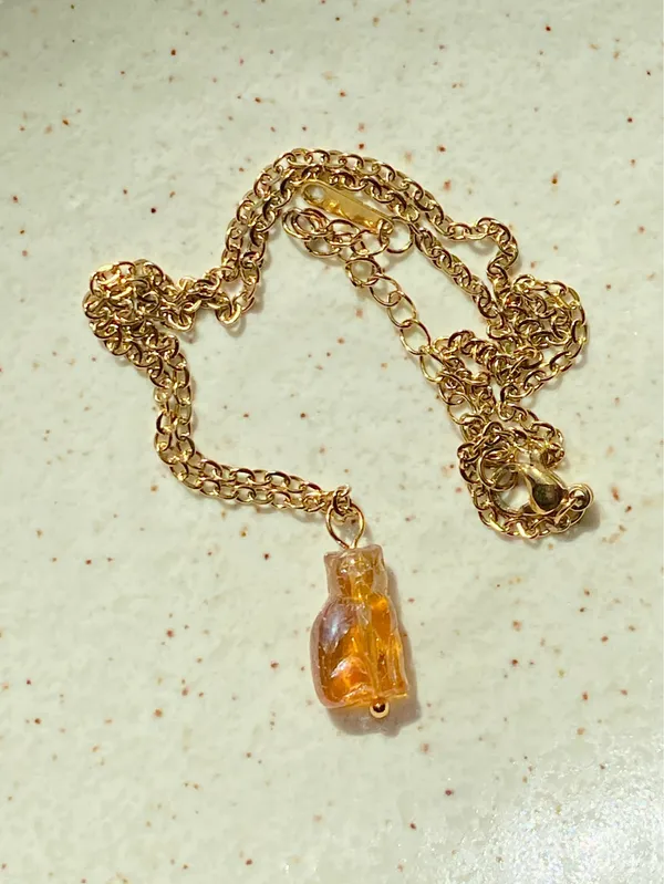 Handmade quality Czech glass cat gold tone stainless steel chain necklace🧡 - Image 7