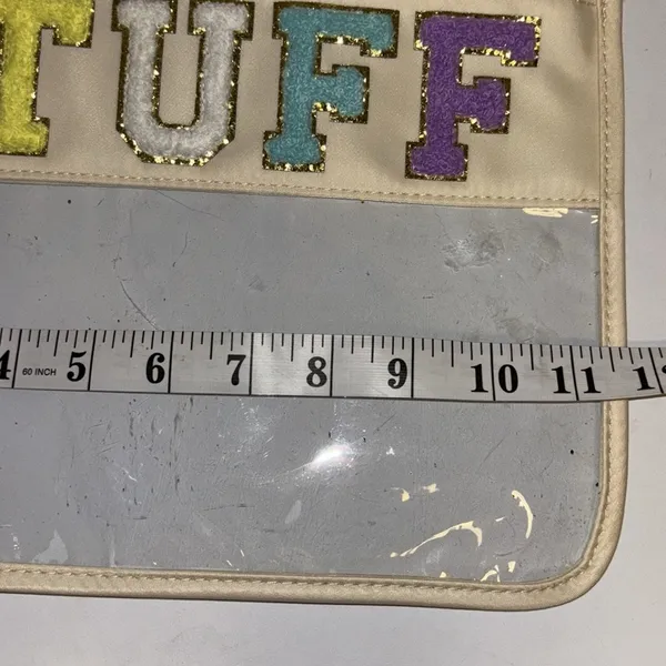 Source Unknown BEIGE COLORED CLEAR CHENILLE LETTER “STUFF”  BAG SUPER CUTE VERY VERSATILE FUN - Image 9