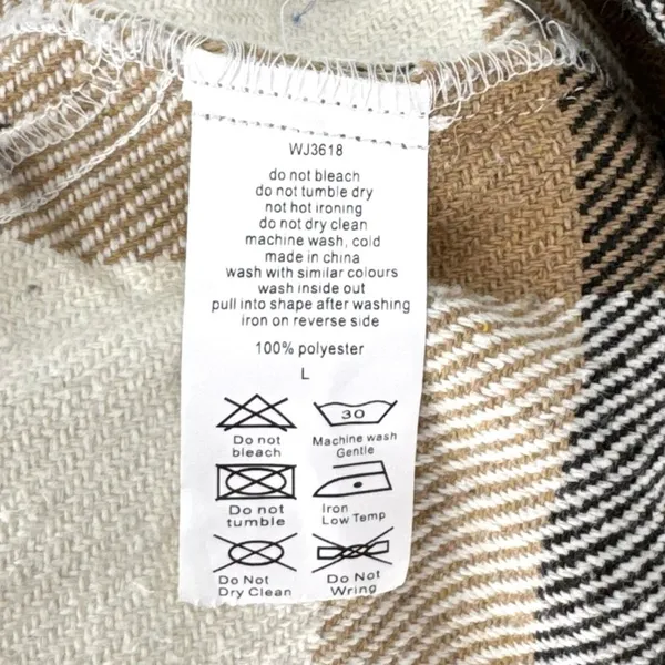 Wanna B Me Plaid Shacket Brown Cream Tan‎ Button Front Size L - Image 6