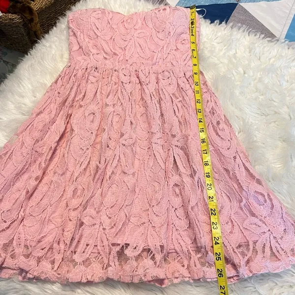 Nymphe Light Pink Strapless Mini Dress Size Medium Juniors? Lace Overlay flirty - Image 8