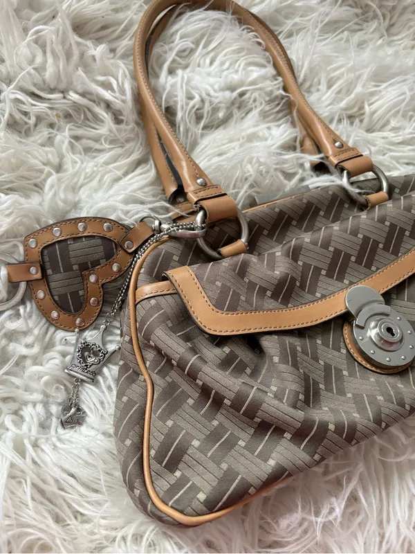 Vintage Nine West Y2K Brown Logo Frame Satchel Purse Charm - Image 2