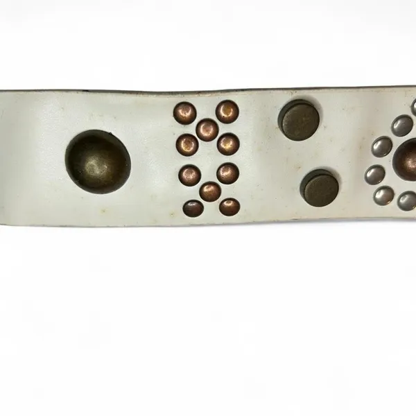 Studded Belt White Western Boho Mixed Metal Belt Floral Concho - Image 5