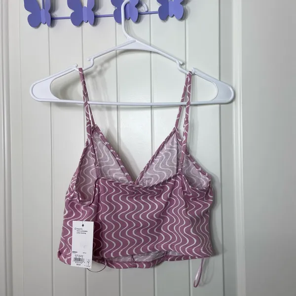 NEW SO women’s pink‎ white cutout ripple squiggly line patterned crop top tank M - Image 5