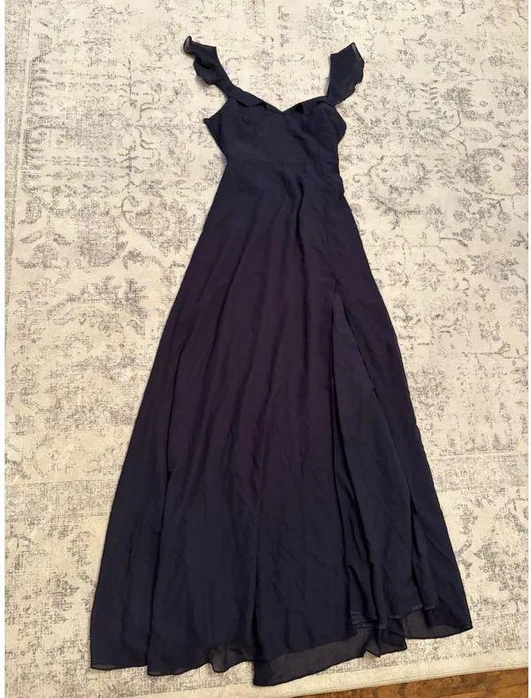 Lulus Sweetest Entrance Navy Blue Ruffled Tie-Back Maxi Dress Size Medium NWT - Image 3