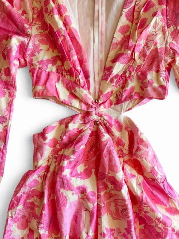 All About May Pink Floral Cutout Maxi Dress - Image 3