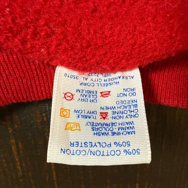 Vtg 90s Jerzees Sweatshirt L Red Patchwork Quilt Hearts Grandmacore USA Made - Image 6
