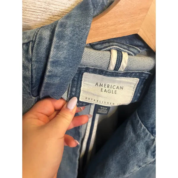 American Eagle Denim Blazer Medium Wash Single Button Jacket Womens Size M - Image 3
