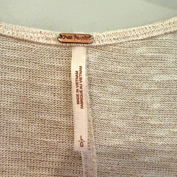 Free People Palmer‎ Shimmer Striped Knit Top Women's Large Ivory Gold Boho Y2K - Image 7