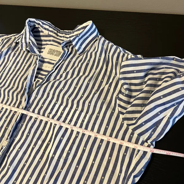 Grayson The Hero Blue White Striped Dobby Dot Button Down Shirt Size 03 M - Image 10