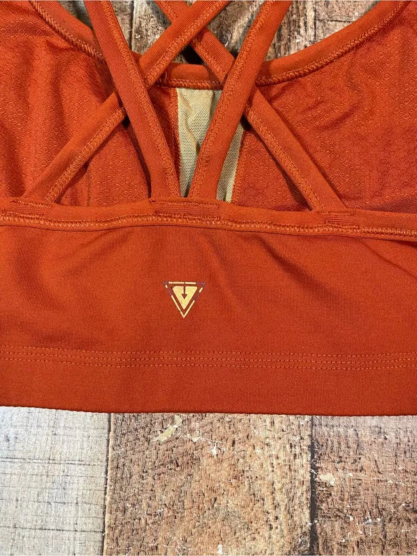 Yogasmoga Size 6 Medium Rust Orange Criss Cross Sports Bra Strappy Boho Yoga - Image 3