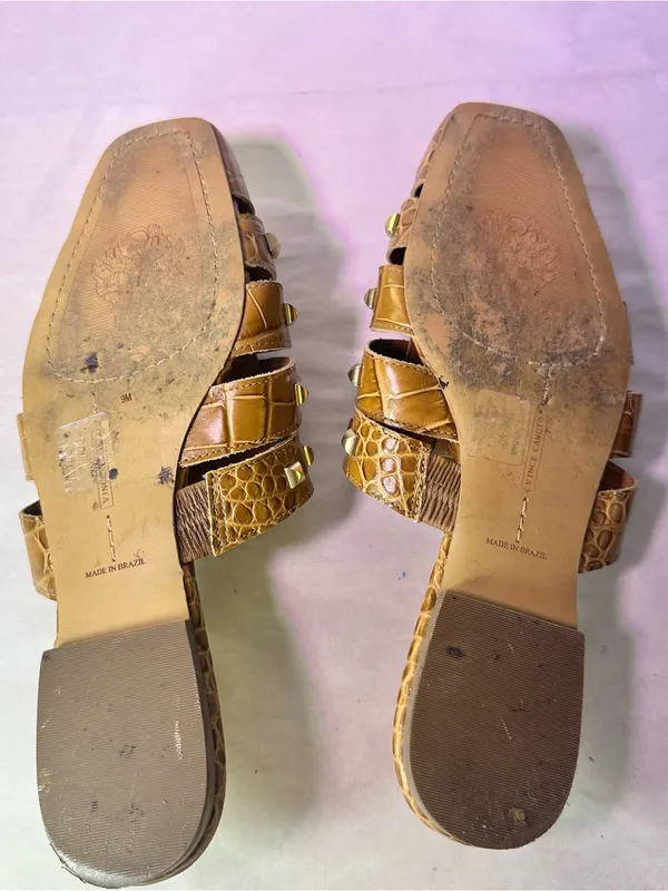 Vince Camuto Cognac Braided Leather Slide Mules with Gold Studs - Image 8