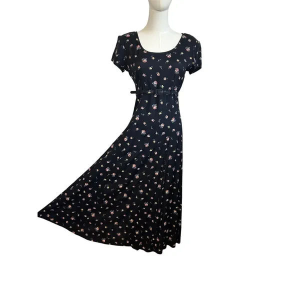 VTG 90s Decked Out Floral Belted Maxi Grunge Whimsigoth Medium Y2K Retro Boho - Image 4