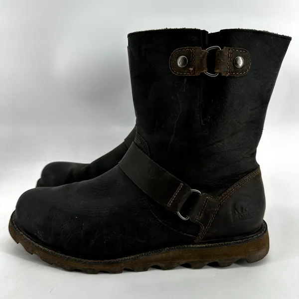 Sorel Scotia Boots Mid Calf Engineer Waterproof Leather Slip On Black Brown 9.5 - Image 4