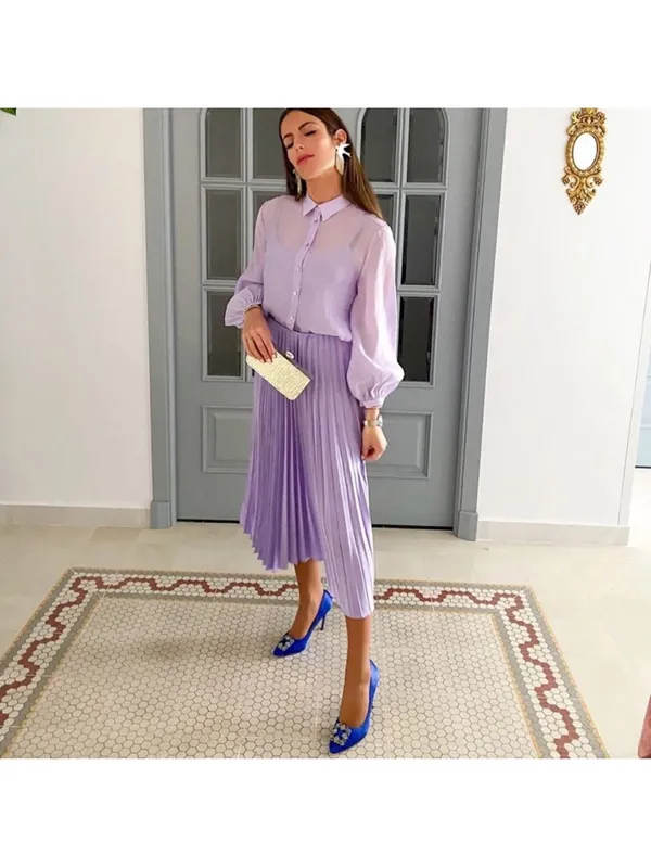 Zara Lavender pleated Midi Skirt - Image 4