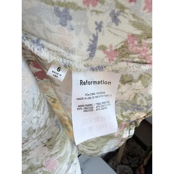 Reformation Floral Viscose Smocked Slip Midi Dress Size 6 - Image 6