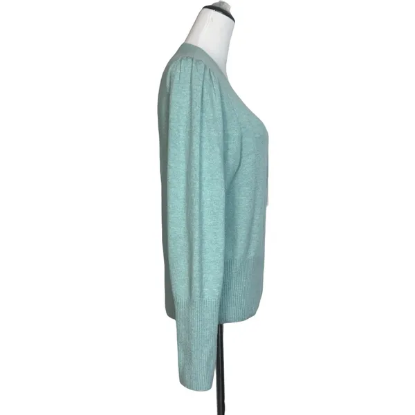 J Crew Puff Sleeve Merino Alpaca Crew Neck Sweater Size L Green Supersoft Yarn - Image 2