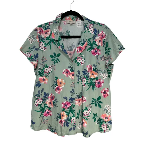 LOFT Outlet Sleep‎ Women's Green Floral Button Up Shirt Top Size M - Image 7