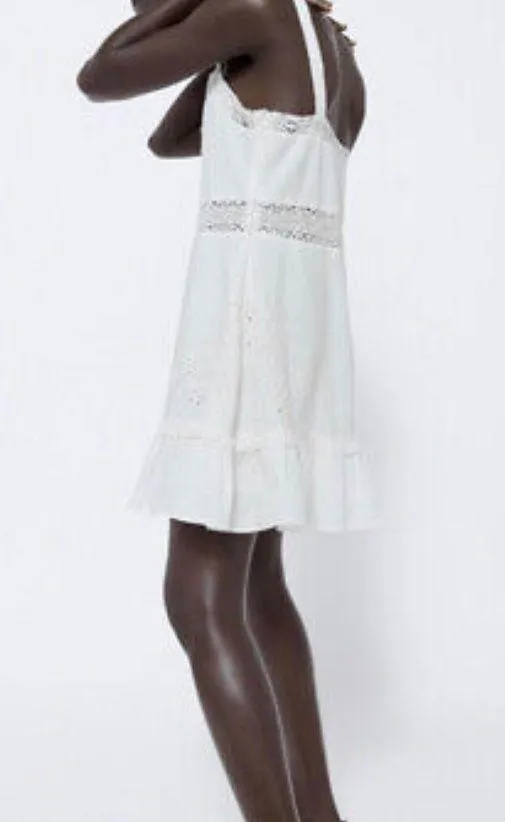 ZARA Women Sz S Embroidered Dress 0881/130 White - Image 4