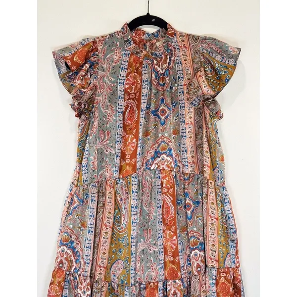 Pinch Womens Dress Brown Midi Tiered Floral Flutter Flowy A Line Boho Medium - Image 7