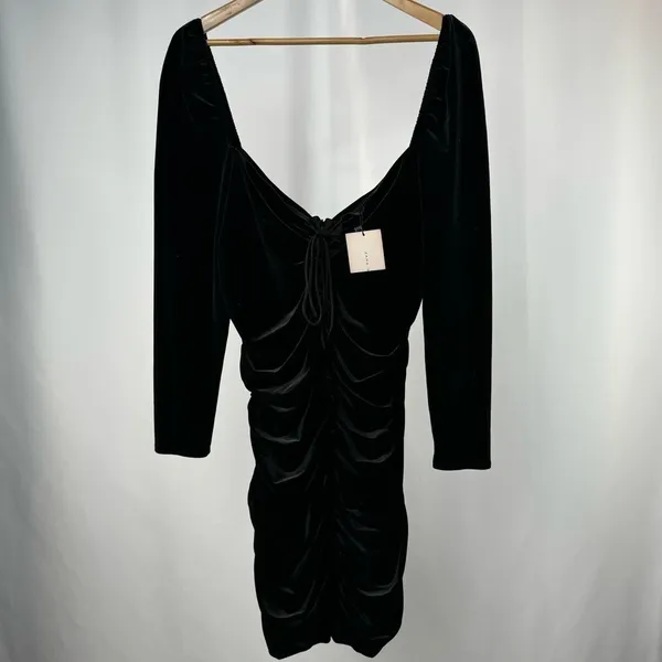 NWT Zara Long Sleeve‎ Lace Up Velvet Mini Dress in Black Size Large - Image 10