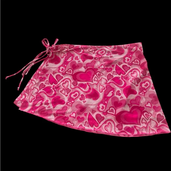 Wild Fable Women's Mesh Side Tie Cover Up Skirt Pink Heart Print - Image 3