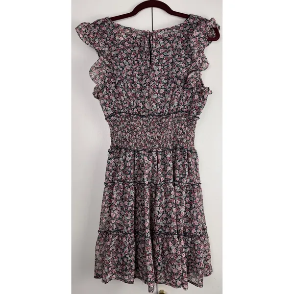 Altard State Navy Pink Floral Smocked Tiered Ruffle Mini Dress Size‎ Large - Image 2