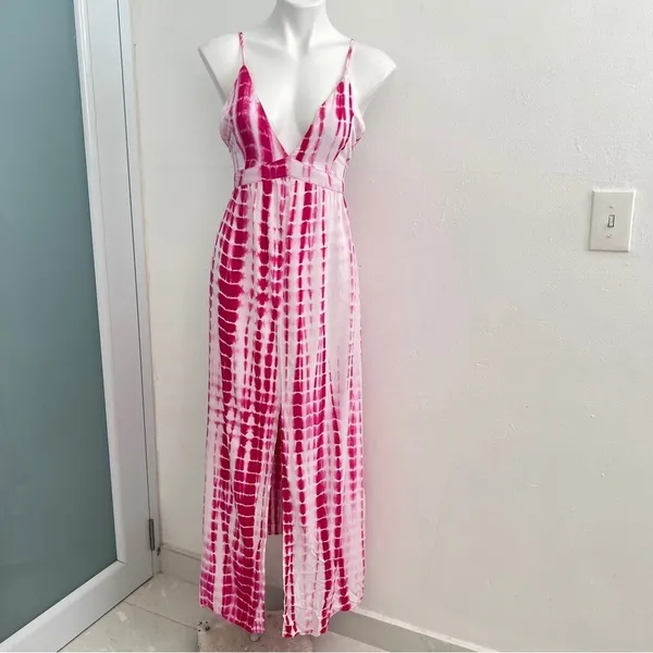 NEW Main Strip Tie-Dye halter Maxi Dress open back Pink beach SMALL - Image 5