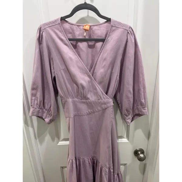 Free People Lilac Cotton & Linen Wrap Dress Sz M - Image 2