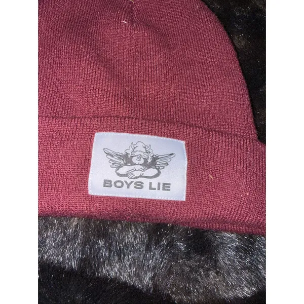 Boys Lie Angel Patch Logo Cuffed Knit Winter Beanie Women's OS Rusty Brown - Image 2