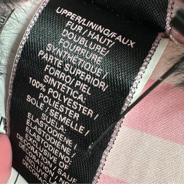 Victoria's Secret Faux Fur Trim Striped Slippers Pink Black‎ Large - Image 10