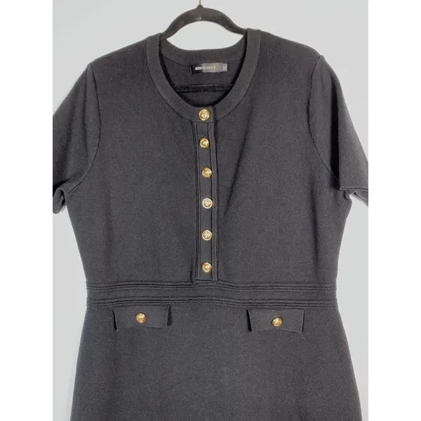 Merokeety Dress XL Black Gold Button Short Sleeve Knit Preppy Career Mini - Image 9