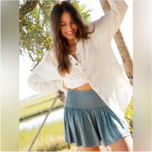 Natural Life Smocked Waist Blue Mini Skirt - Image 3