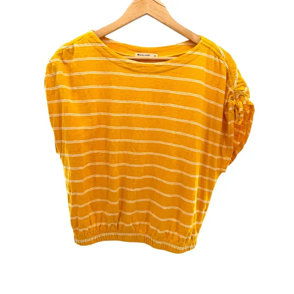 Marine Layer Womens Yellow White Striped Cotton Cinched Sleeve Blouse Top M - Image 3
