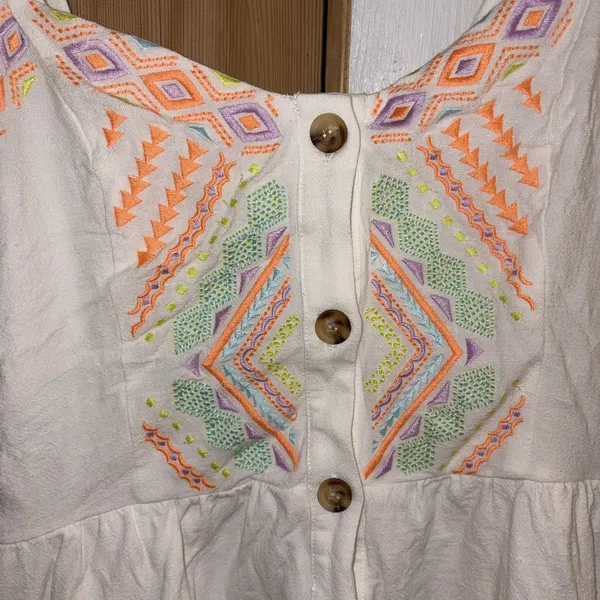NEW Miss Me Southwestern Dress Embroidered Women's Size Medium Sleeveless Cream - Image 3
