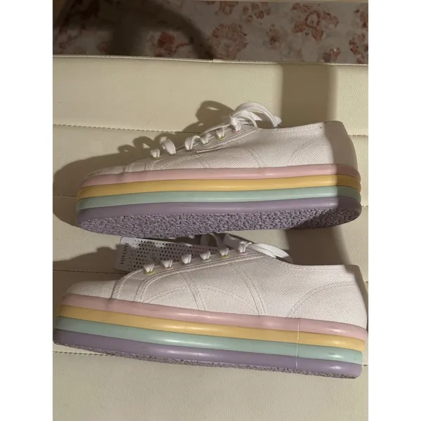 Superga 2790 Candy White Canvas Pastel Rainbow Platform Sneakers Womens 8.5 - Image 5