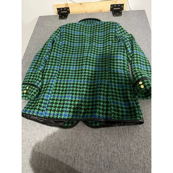 Avec Les Filles Women Houndstooth Leather Trim Blazer Jacket L Chic Plaid 70s - Image 10