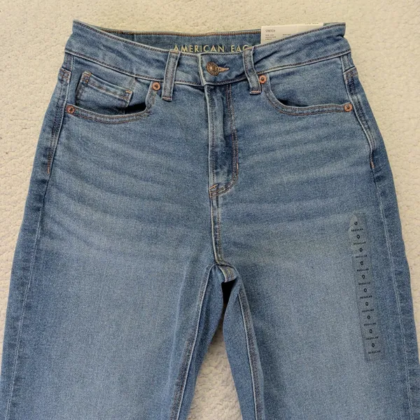 American Eagle Mom Jean High‎ Rise Washed Blue Stretch Denim Womens 0 Reg - Image 3
