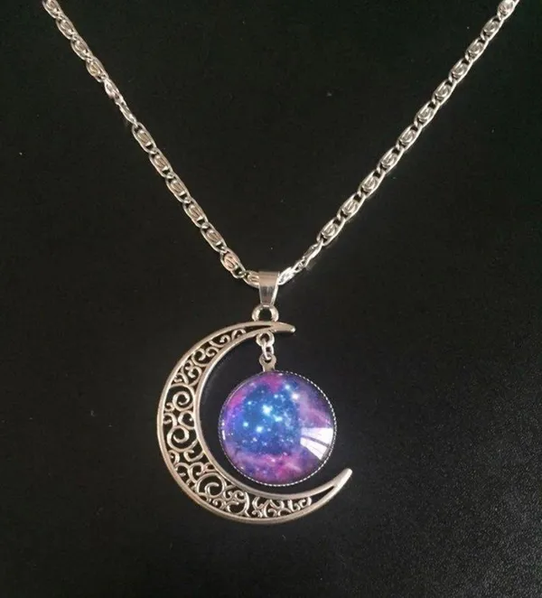 Silver Chain Moon And Galaxy Necklace Multiple - Image 3
