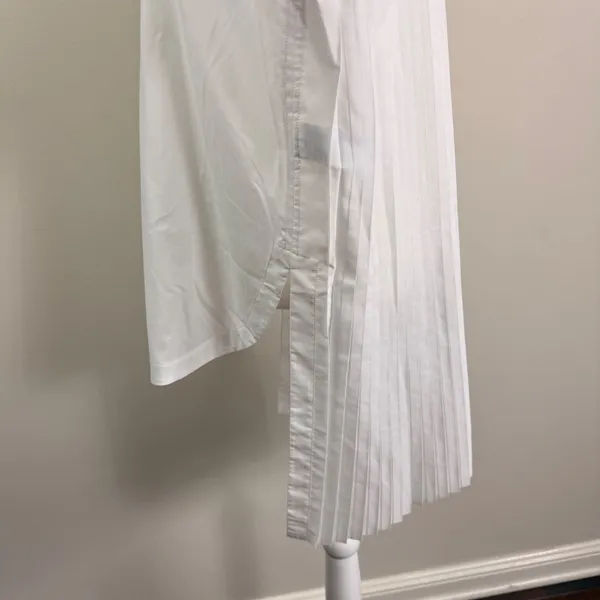 AllSaints Percy Pleated Tail Relaxed Fit Shirt White Band Collar Women US 8 - Image 8